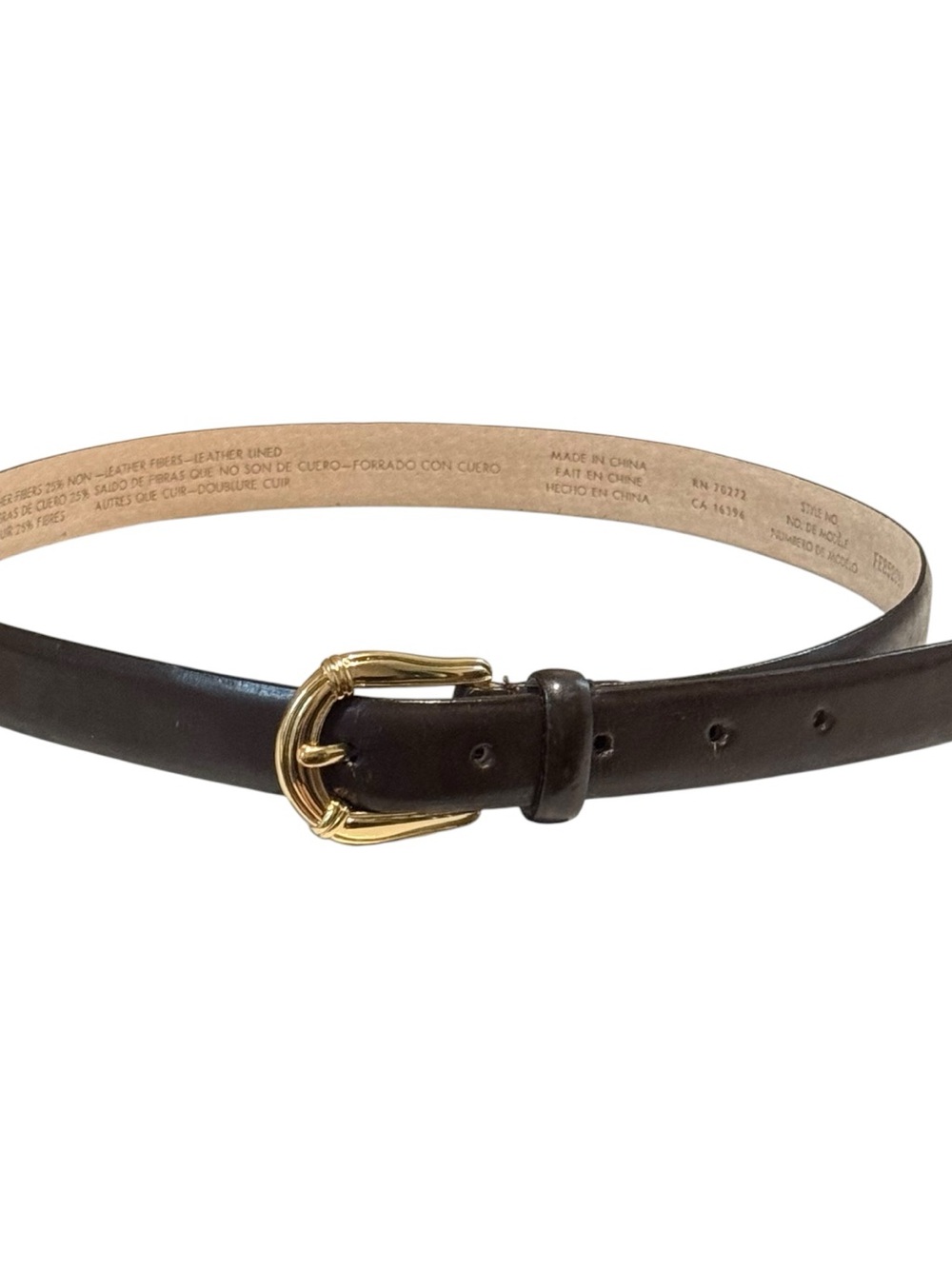 Liz Claiborne Vintage 90s Dark Espresso Leather Belt Gold Buckle Womens Medium